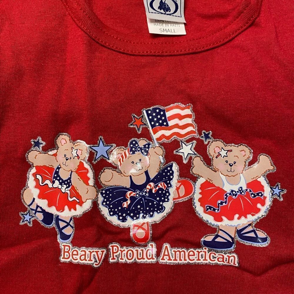 Girl’s Short Sleeve Tee with 3 “ Beary Proud American “ Ballerina bears on Front - Picture 4 of 4